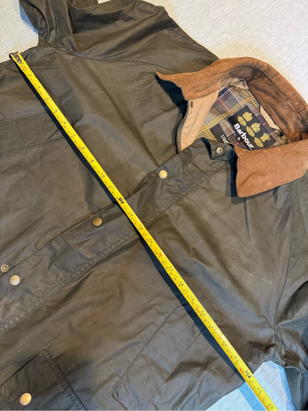 Barbour Dark Olive Waxed Field Jacket with Tan Cord Collar - Picture 6 of 16